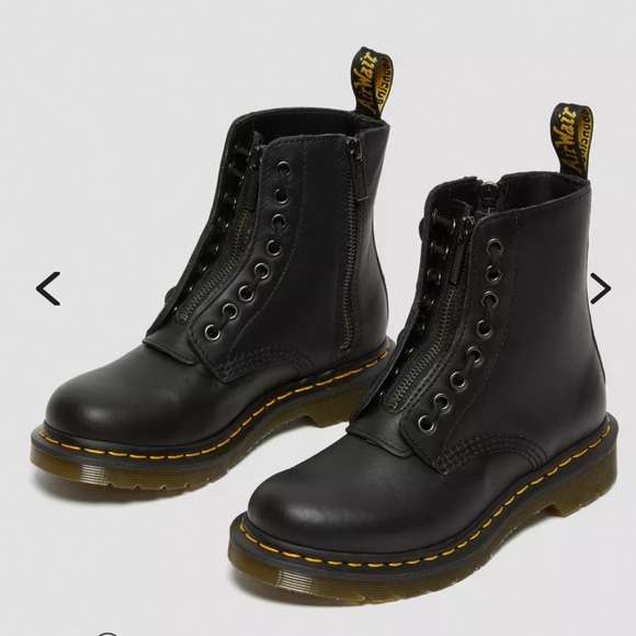 Dr Martens 1460 Pascal Front Zip Arcadia Mid Calf Black Leather Boots - Picture 1 of 10